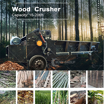 Mobile wood and bambu crusher